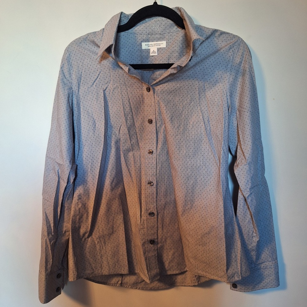 Banana Republic Polka Dot Grey Button Down Dress Shirt Womens Size 8